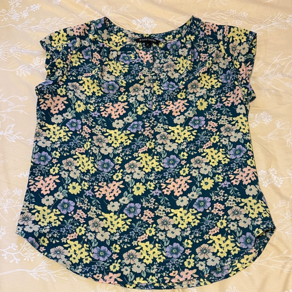 41 Hawthorn Floral Print Blouse - Blue, Yellow, Pink